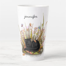 Schwarze Katzen-Schmetterlinge Latte-Tasse