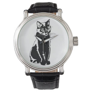 Schwarze Katzen-Silhouette Armbanduhr