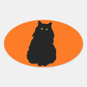 Schwarze Katzen-Silhouette auf Orange Ovaler Aufkleber