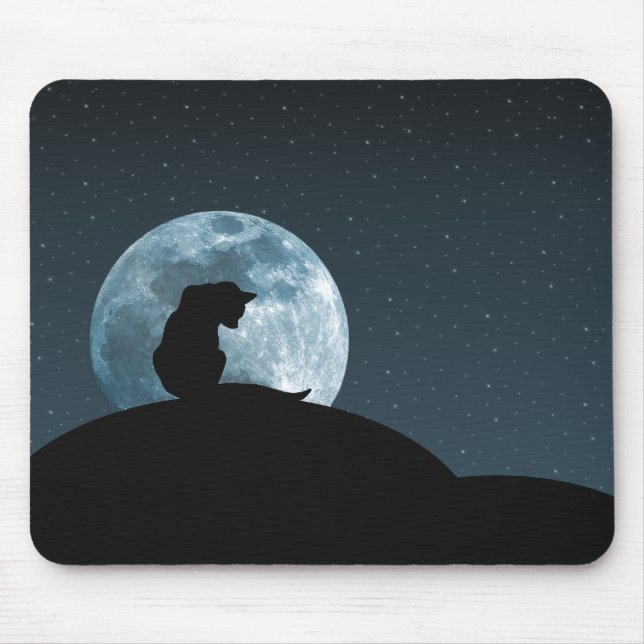 Schwarze Katzen-Silhouette Mousepad (Vorne)