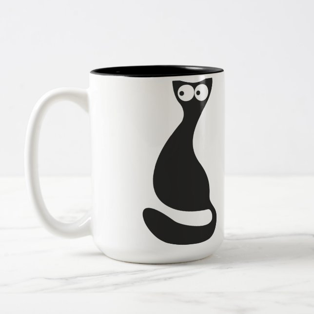 Schwarze Katzen-Silhouette Zweifarbige Tasse (Links)