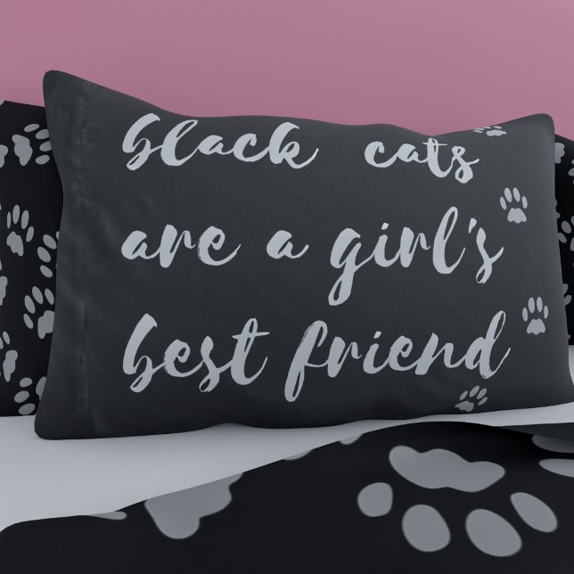 Schwarze Katzen sind ein Girl's Best Friend Funny  Kissenbezug (Black cats are a girl's best friend. Fun gift for your black cat to sleep on)