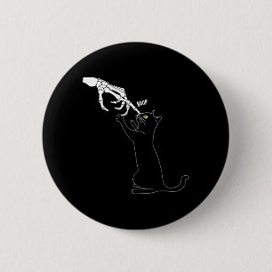 Schwarze Katzen-Skelett-Hand stupst Katzennase Lus Button