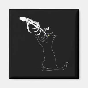 Schwarze Katzen-Skelett-Hand stupst Katzennase Lus Magnet