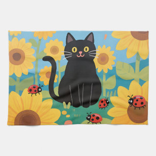 Schwarze Katzen Sonnenblumen Marienkäfer Geschirrtuch
