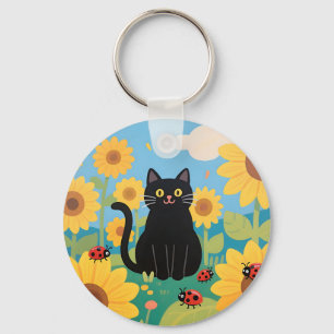 Schwarze Katzen Sonnenblumen Marienkäfer Schlüsselanhänger
