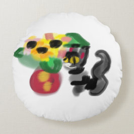 Schwarze Katzen-Sonnenblumen Rundes Kissen