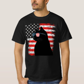 Schwarze Katzen-Sonnenbrille Amerikanische Flagge T-Shirt