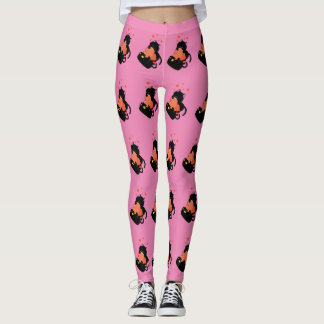 Schwarze Katzen spielen mit Herz Leggings