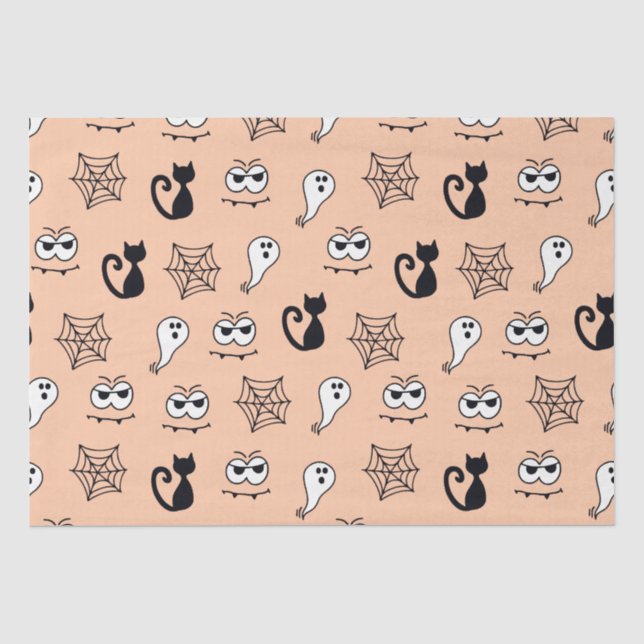 Schwarze Katzen Spinnennetze und Ghosts Orange Hal Seidenpapier (Vorderseite)