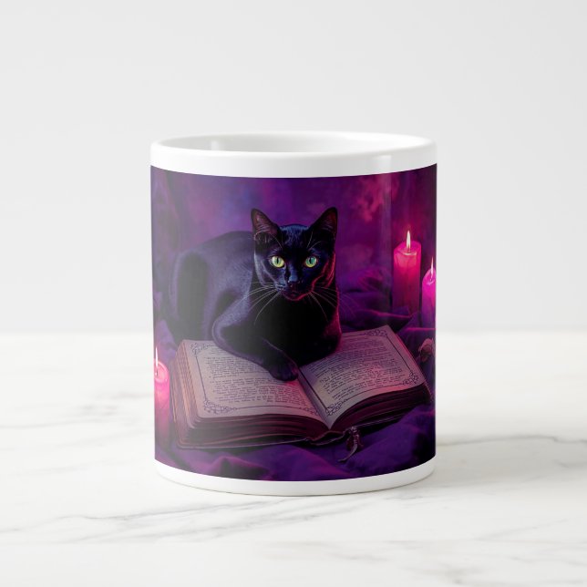 Schwarze Katzen-Tasse | Hexen-Candlelight-Kaffeeta Jumbo-Tasse (Vorderseite)