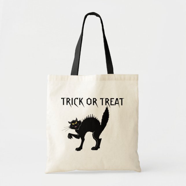 Schwarze Katzen-Trick oder Leckerei Tragetasche (Vorne)