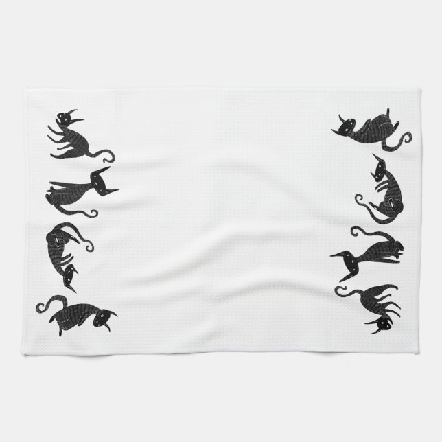 Schwarze Katzen-Tuch Geschirrtuch (Horizontal)