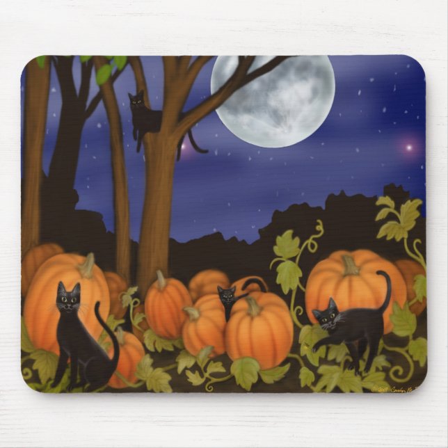 Schwarze Katzen u. Kürbise Mousepad (Vorne)