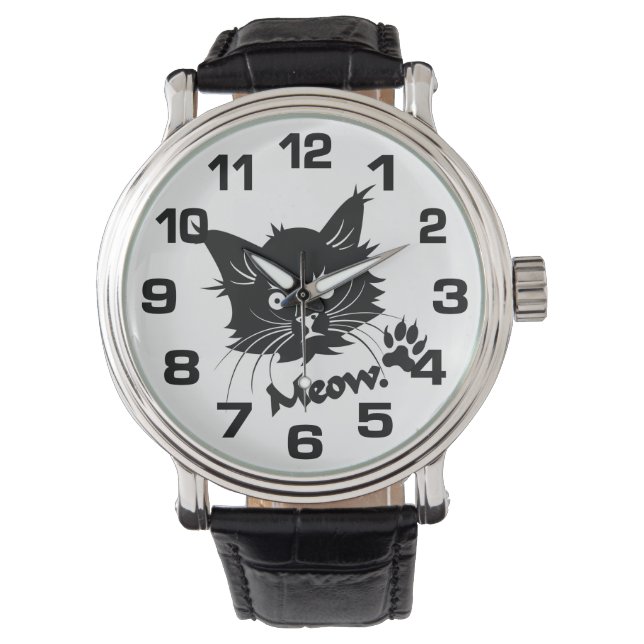 Schwarze Katzen-Uhren Armbanduhr (Vorderseite)