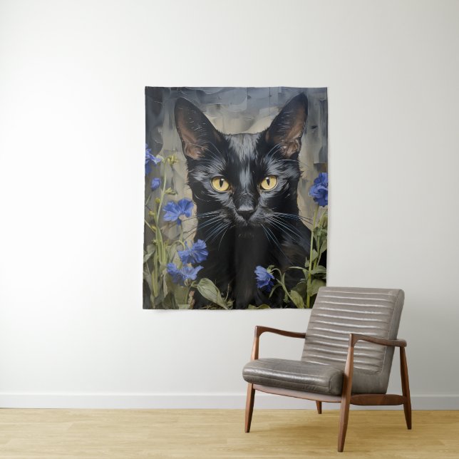 Schwarze Katzen und Blume Wandteppich (Beispiel)