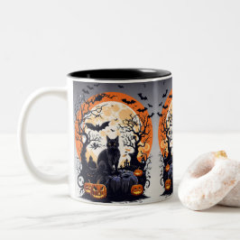 Schwarze Katzen und ein nächtliches Mond - Mystisc Zweifarbige Tasse