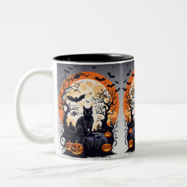 Schwarze Katzen und ein nächtliches Mond - Mystisc Zweifarbige Tasse