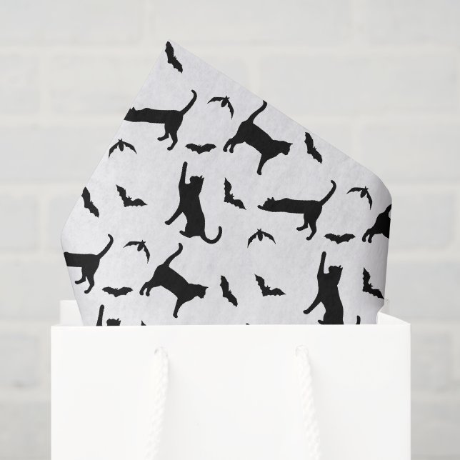 Schwarze Katzen und Fledermäuse Halloween-Muster Seidenpapier (Geschenktüte)