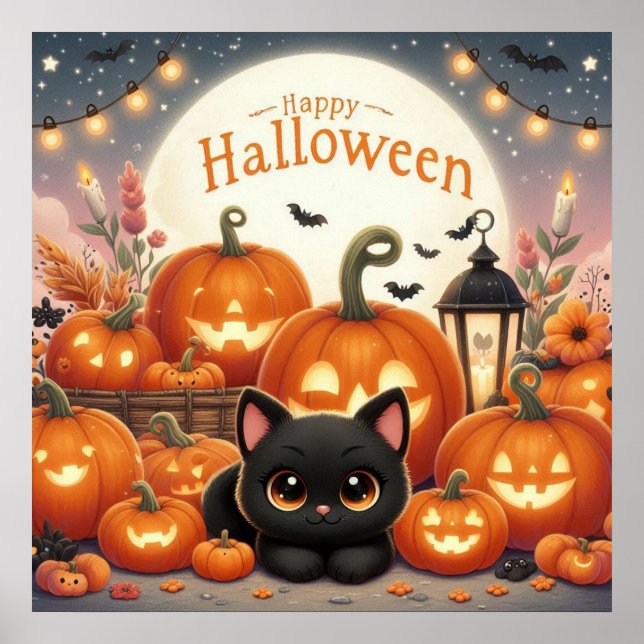 Schwarze Katzen und Jack-O-Lanterns Poster (Vorne)