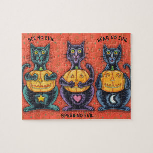 SCHWARZE KATZEN UND JACKS SEHEN KEIN BÖSES HALLOWE