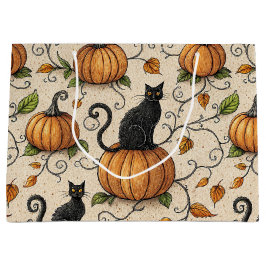 Schwarze Katzen und Kürbis Halloween-Muster Große Geschenktüte