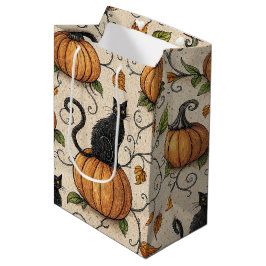 Schwarze Katzen und Kürbis Halloween-Muster Mittlere Geschenktüte