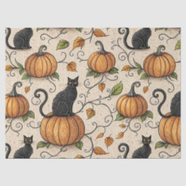 Schwarze Katzen und Kürbis Halloween-Muster Seidenpapier