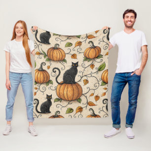 Schwarze Katzen und Kürbisse Halloween-Muster Fleecedecke