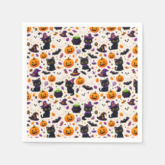 Schwarze Katzen und Kürbisse Halloween-Muster Verw Serviette