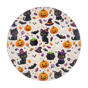 Schwarze Katzen und Kürbisse Halloween-Wiederholun Schneidebrett