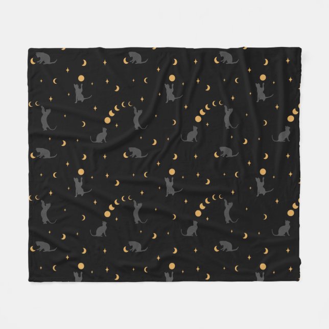 Schwarze Katzen und Mondphasen Fleece Blankon (Vorderseite (Horizontal))