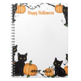 Schwarze Katzen und Pumpkin Happy Halloween Notizblock