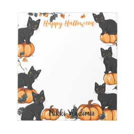 Schwarze Katzen und Pumpkin Happy Halloween Notizblock