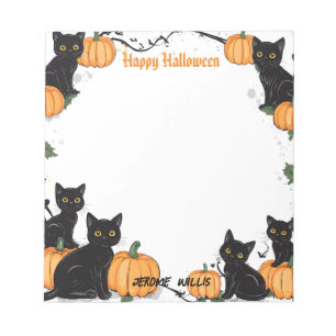 Schwarze Katzen und Pumpkin Happy Halloween Notizblock