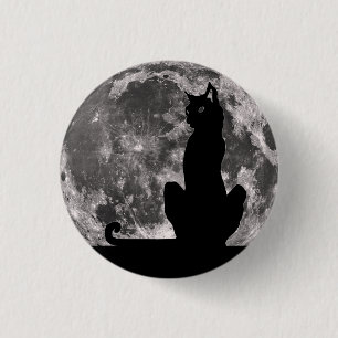 Schwarze Katzen-und Vollmond-Knopf Button