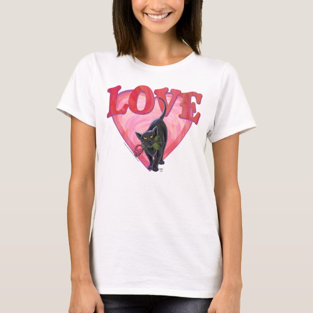Schwarze Katzen-Valentinstag T-Shirt (Vorderseite)