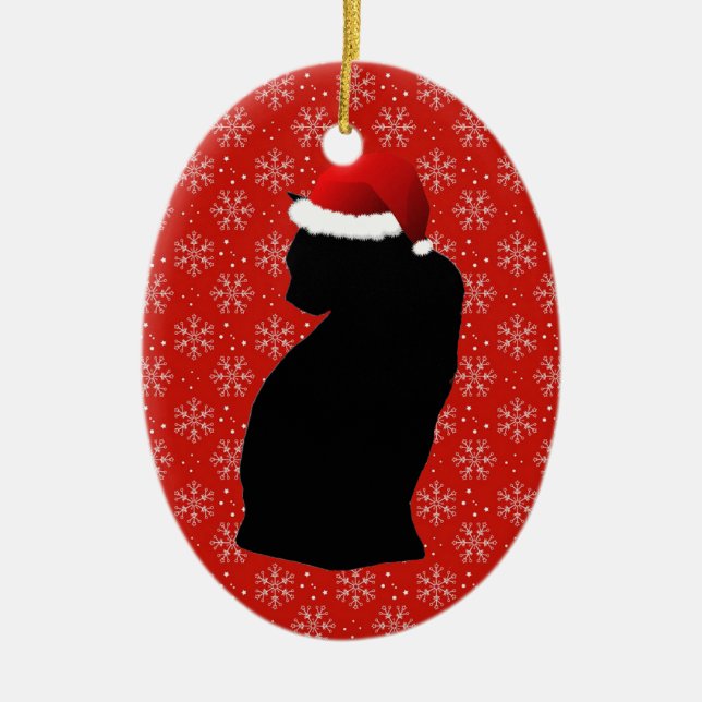 Schwarze Katzen-Verzierung Sankt Keramik Ornament (Vorne)