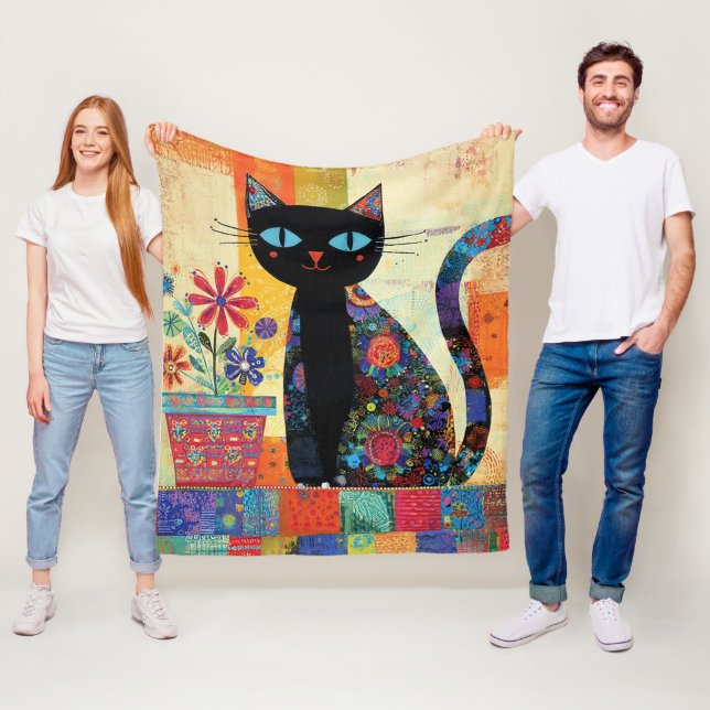 Schwarze Katzen-Volks kunst Fleecedecke (Beispiel)