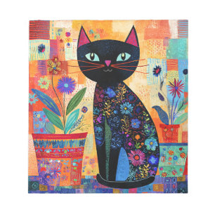 Schwarze Katzen-Volks kunst Notizblock