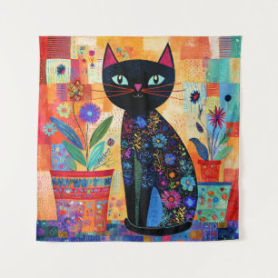 Schwarze Katzen-Volks kunst Wandteppich