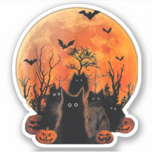 Schwarze Katzen Vollmond Funny Animal Pet Lover Ha Aufkleber