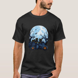 Schwarze Katzen Vollmond Halloween Kätzchen Kürbis T-Shirt
