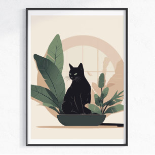 Schwarze Katzen-Wandkunst Minimalistische Katze Bo Poster