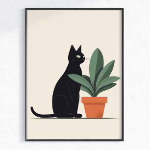 Schwarze Katzen-Wandkunst Minimalistischer Katzenp Poster