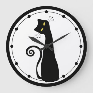 Schwarze Katzen-Wanduhr Große Wanduhr