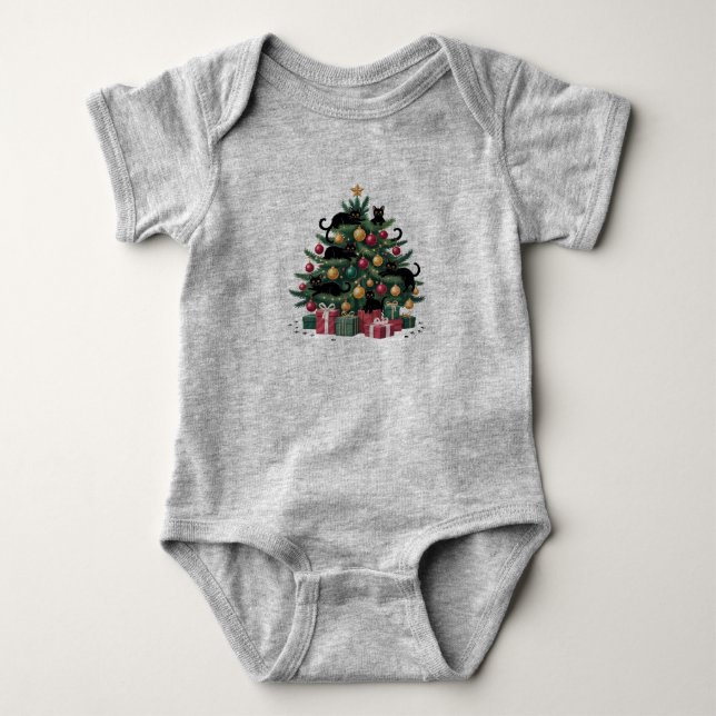 Schwarze Katzen Weihnachtsbaum Katze Lover Xmas Li Baby Strampler (Vorderseite)