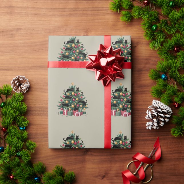 Schwarze Katzen Weihnachtsbaum Katze Lover Xmas Li Geschenkpapier (Feiertagsgeschenk)