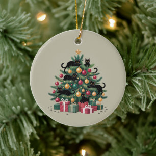 Schwarze Katzen Weihnachtsbaum Katzenliebhaber Xma Keramik Ornament