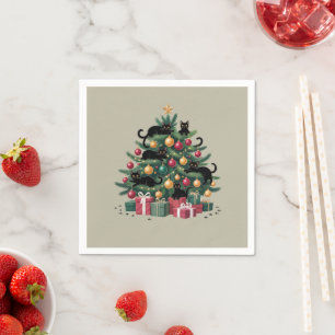 Schwarze Katzen Weihnachtsbaum Katzenliebhaber Xma Serviette